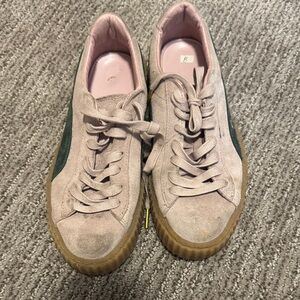 Women’s Suede Lace-Up Sneakers in Blush Pink and Green